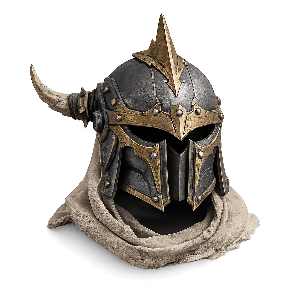 Custom 3D printed fantasy cosplay helmet showcasing prop making and costume fabrication