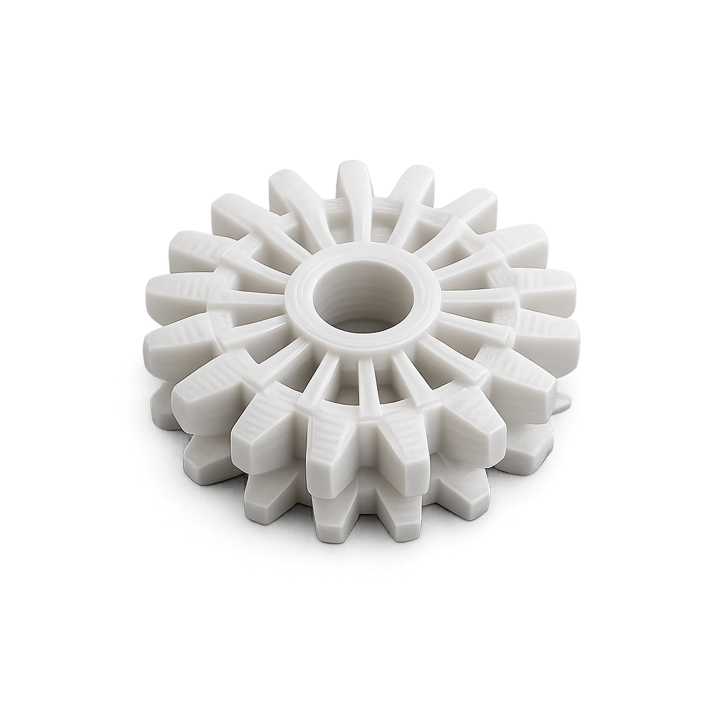 Precision 3D printed engineering gear demonstrating functional mechanical part production