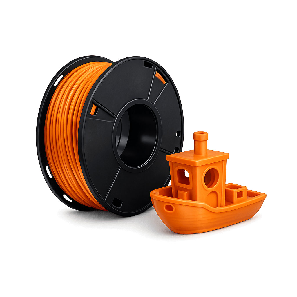ASA 3D printing filament spool with Benchy test print designed for outdoor and UV-resistant applications.